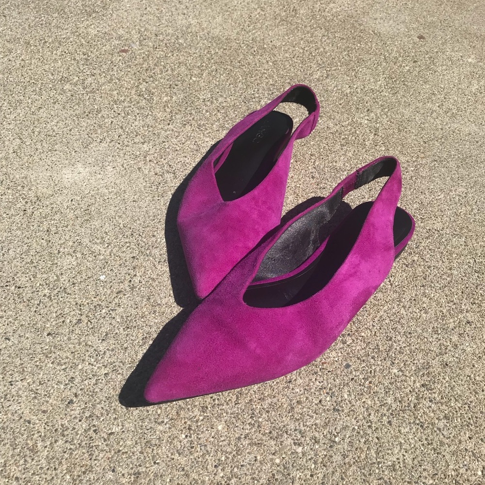 Mango Hot pink suede sling back suede flats 37 7